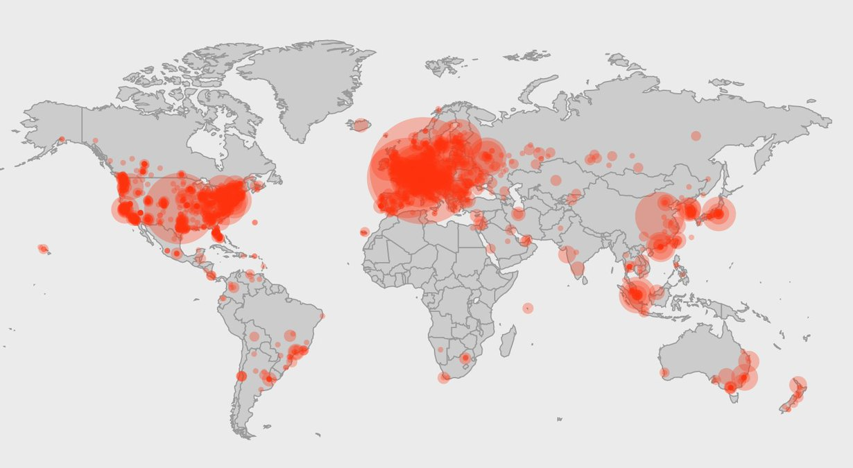 Bitcoin Nodes Worldwide Network